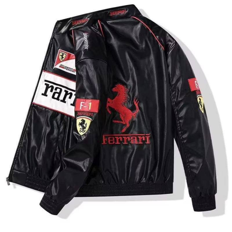 Fashion Fleece-Lined Coat for SJ F1 Team Autumn Winter Jacket Retro Motorcycle Leather Clothes Racing Baseball Jacket
